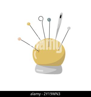 Soft pincushion for storing pins and needles on an isolated background. Pin cushion. Sewing tool. Vector illustration. Stock Vector