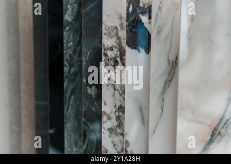 Elegant Close-Up of Diverse Marble Textures in Varied Tones. Stock Photo