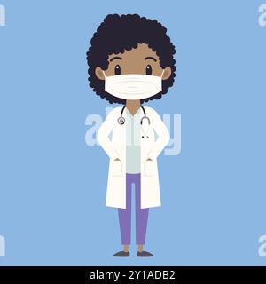 Woman doctor in medical mask. Cartoon character. Vector flat style EPS10 Stock Vector