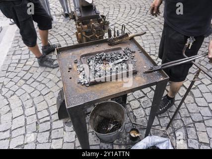 Hand anvil. hummers all blacksmith tools in forge Stock Photo