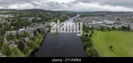 Smeaton's Bridge, stone arch bridge, drone shot, Perth, Scotland, Great Britain Stock Photo