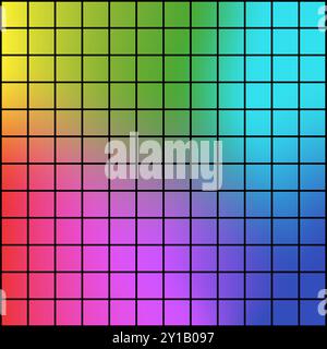 Colorful gradient grid. Vibrant square pattern. Multicolor tiled background. Vector geometric design. Stock Vector