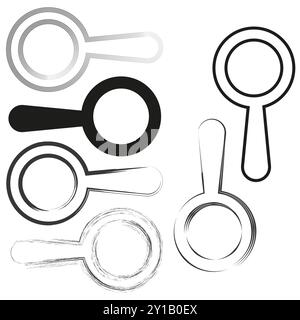 Magnifying glass icons. Abstract line art variations. Black and white vector elements. Modern illustration. Stock Vector