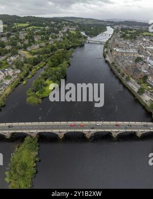 Smeaton's Bridge, stone arch bridge, drone shot, Perth, Scotland, Great Britain Stock Photo