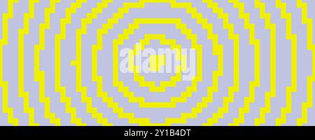 Pixelated concentric circles texture. Yellow and grey dithered radial lines background. Digitalized target for banner, poster, flyer, brochure, booklet. Vector rasterized aim overlay wallpaper Stock Vector
