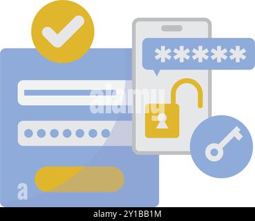 Recovery of username and password for account. Smartphone notification for update personal data. Forgot password, question for entering. Information s Stock Vector