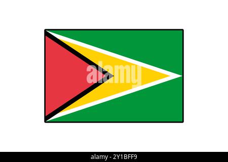 The flag of Guyana features a bold design with green, yellow, red, and black colors. The striking triangular shapes symbolize the country's rich culture and natural resources. Stock Vector