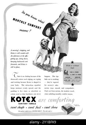 1939 British advertisement for Kotex sanitary towels. Stock Photo