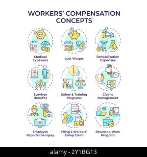 Workers compensation multi color concept icons Stock Vector