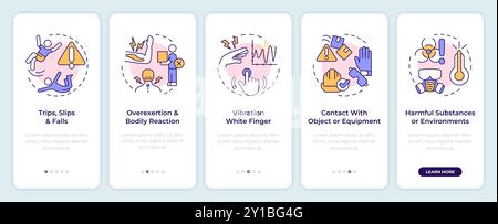 Workplace injury causes onboarding mobile app screen Stock Vector