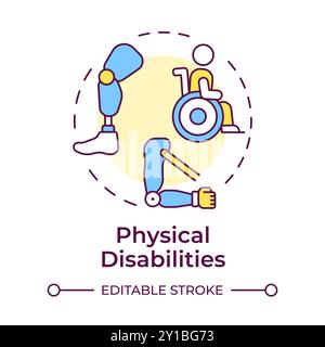 Physical disabilities multi color concept icon Stock Vector