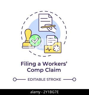 Filing workers compensation claim multi color concept icon Stock Vector