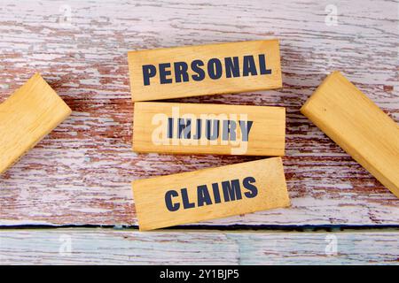 Words PERSONAL INJURY CLAIMS on wooden blocks close-up from above Stock Photo