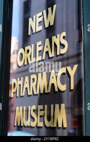 Close up of the window at the New Orleans Pharmacy Museum in the French Quarter Stock Photo