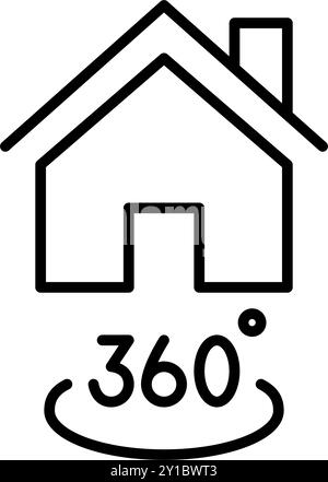 360 degrees virtual house tour. Real estate and redesign. Pixel perfect, editable stroke vector icon Stock Vector
