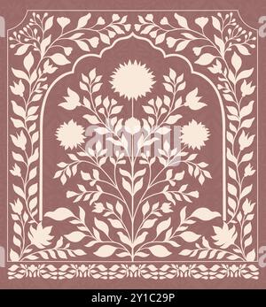 Mughal decorative ornamental floral. Vintage intricate traditional mughal style with flowers and foliage. Stock Vector