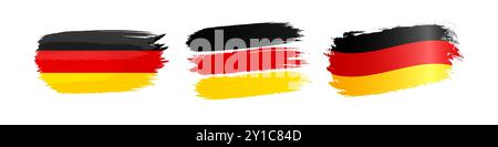 Set of German flag icons. Decorative handdrawn style abstract elements. Brushstroke graphic design. Background concept. Tricolor flags. Isolated flag Stock Vector