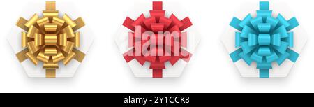Collection beautiful hexagonal shape gift boxed wrapped by white paper for holiday congrats realistic template 3d vector illustration. Top view isomet Stock Vector