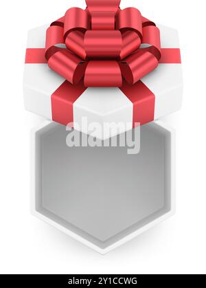 Chic classic hexagonal empty cardboard present package for seasonal holiday congratulations 3d realistic vector illustration. Luxury white wrapped pol Stock Vector
