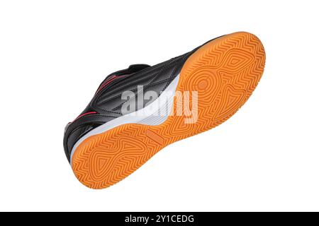 Black leather sneaker with polyurethane sole on a white background. Stock Photo