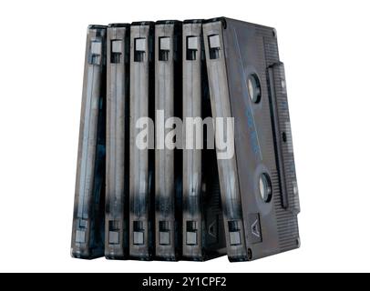 Stack of Vintage Compact Cassette Tapes in a Row Stock Photo