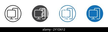 Computer desktop icon Logo sign in thin line outline set and group collection Stock Vector