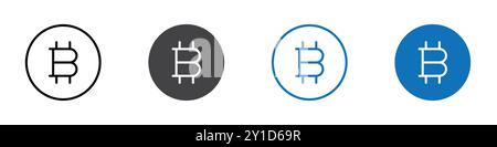 Bitcoin icon Logo sign in thin line outline set and group collection Stock Vector