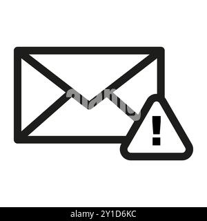 Email alert icon. Envelope with warning sign. Simple vector illustration. Black and white graphic. Stock Vector
