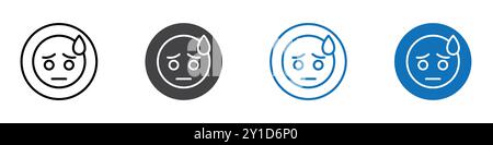 Downcast emoji icon Logo sign in thin line outline set and group collection Stock Vector