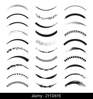 Decorative vector brush strokes. Black curved elements. Abstract pattern variety. Minimalist ink design. Stock Vector