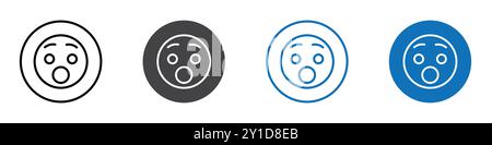 Shocked emoji icon Logo sign in thin line outline set and group collection Stock Vector