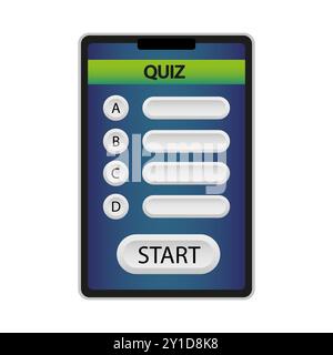 Quiz app interface. Multiple choice layout. Start button focus. Gradient blue background. Stock Vector