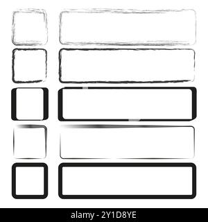 Grunge frame collection. Rectangular and square shapes. Hand drawn black outlines. Abstract vector design. Stock Vector