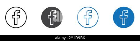 Facebook icon Logo sign in thin line outline set and group collection Stock Vector