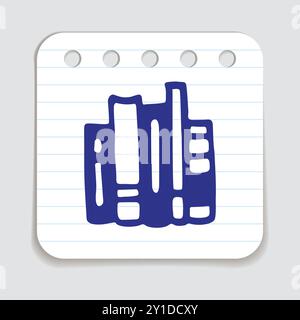 Doodle books shelf icon handdrawn with blue pen on a notepaper Stock Vector