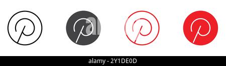 Printerest icon Logo sign in thin line outline set and group collection Stock Vector