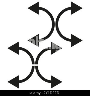 Black circular arrows. Directional flow symbols. Geometric arrow pattern. Vector icon design. Stock Vector