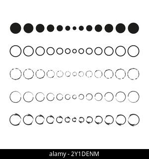 Vector circle elements. Varying circle sizes. Circular shape progression. Simple graphic design. Stock Vector