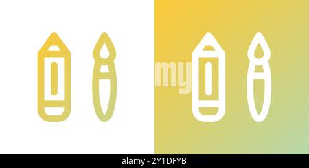 Minimal gradient pencil and brush icon. Back to school. Vector illustration, flat design Stock Vector