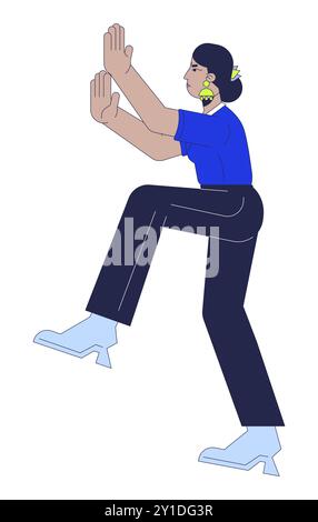 Indian woman pushing forward 2D linear cartoon character Stock Vector