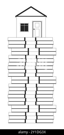 House on high cash money stack black and white 2D line cartoon object Stock Vector
