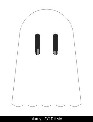 Cute spooky ghost black and white 2D line cartoon character Stock Vector