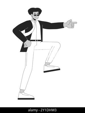 Confident latin american man showing direction 2D linear cartoon character Stock Vector