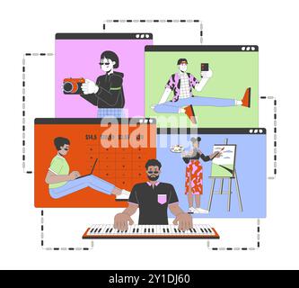 Remote work 2D linear illustration concept Stock Vector