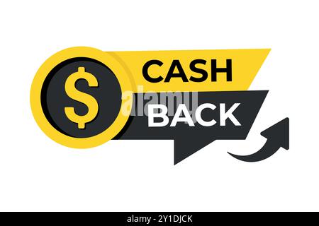 Cashback vector illustration with bold dollar coin and arrow. Featuring reward, sale, discount, offer, etc. Suitable for financial and promotional use Stock Vector