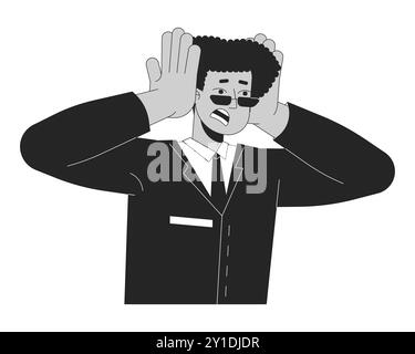 Scared latin american man clutching head black and white 2D line cartoon character Stock Vector