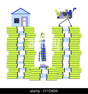 Afford living costs 2D linear illustration concept Stock Vector
