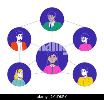 Business network 2D linear illustration concept Stock Vector