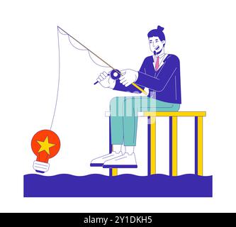 Catch idea 2D linear illustration concept Stock Vector