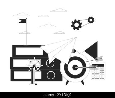 Business success black and white 2D illustration concept Stock Vector
